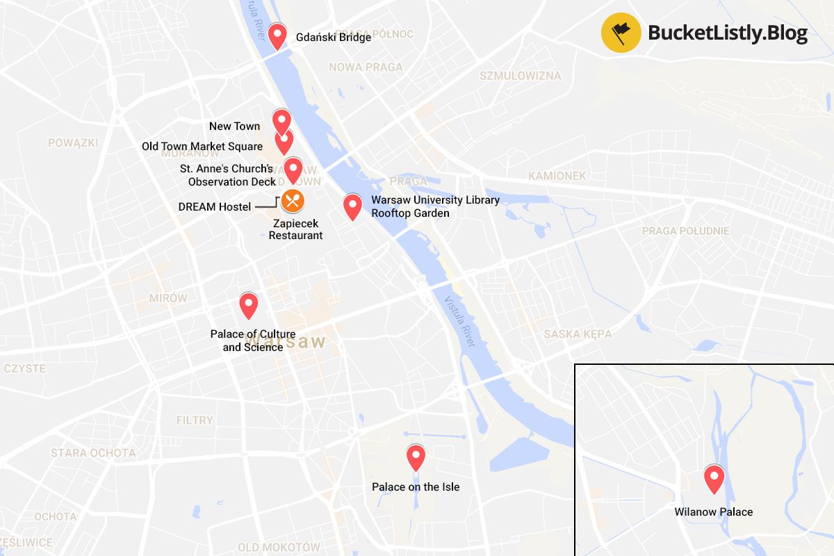 Warsaw Best Photo Spots Map