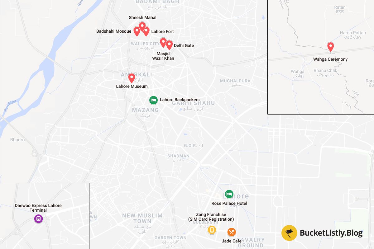 Lahore Itinerary Map