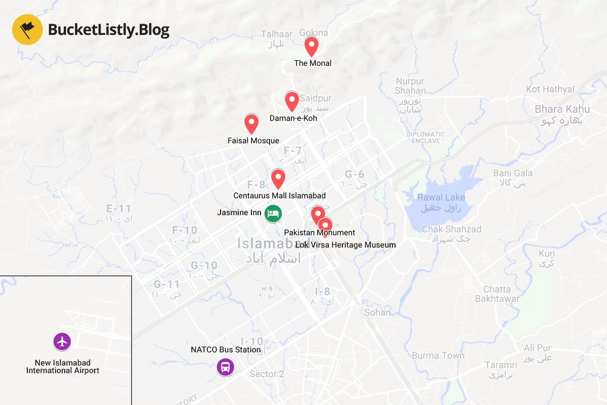 Islamabad Itinerary Map