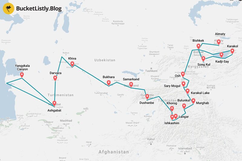 Un Mese in Asia Centrale Itinerario Mappa