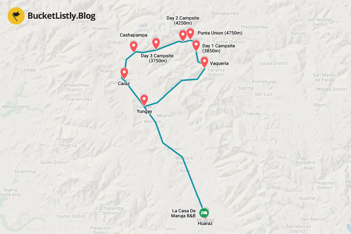 Santa Cruz Trek Hiking Map