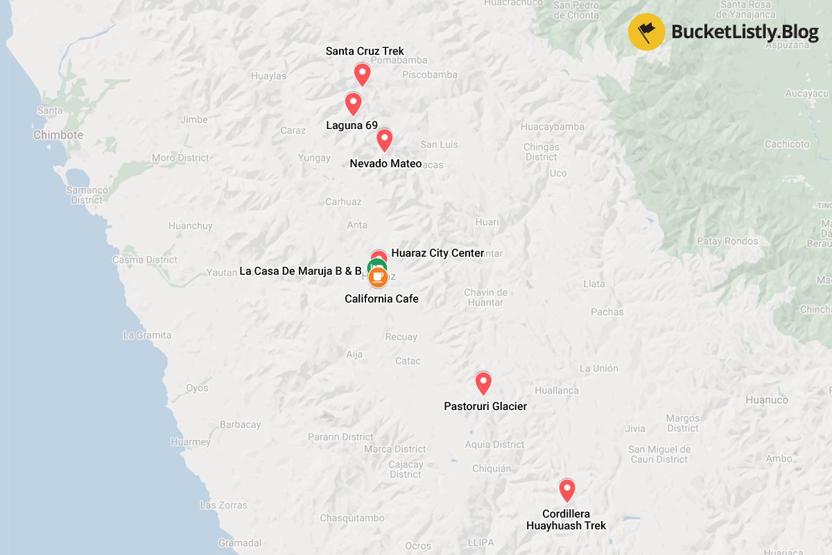Huaraz Things to Do Map