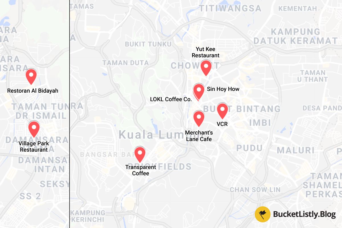 Kuala Lumpur Cafes and Restaurants Map