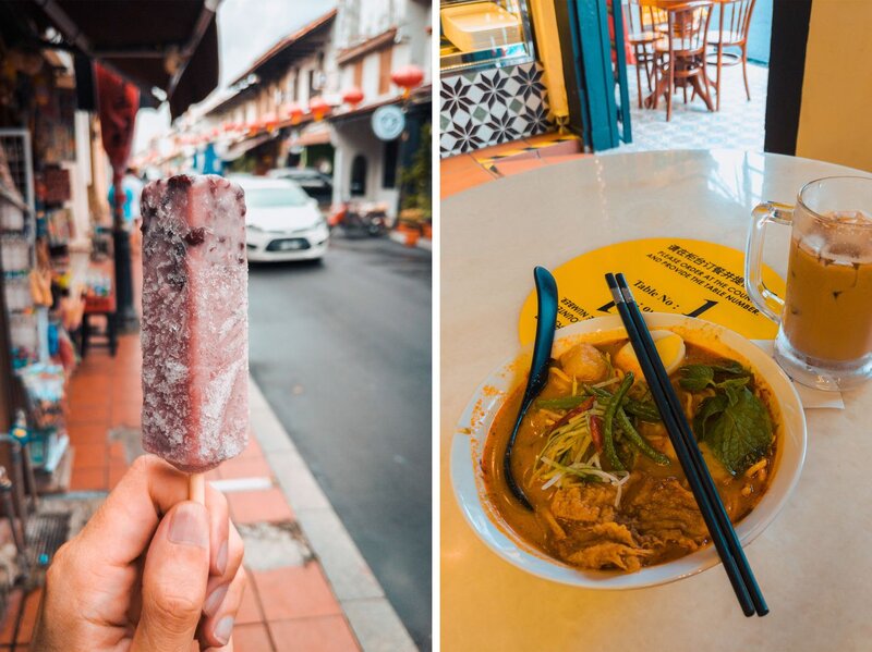  Nyonya Laksa și înghețată de fasole roșie în Melaka