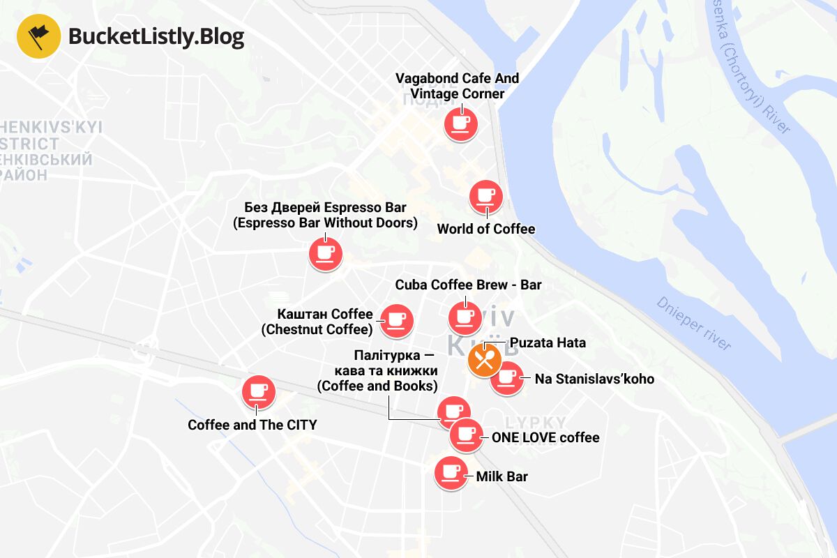 Kyiv Best Indie Cafes Itinerary Map