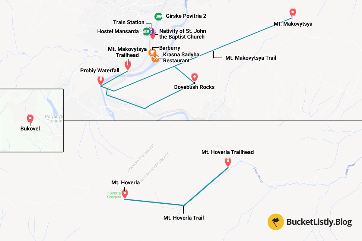 Ukraine's Carpathians Hiking Trails Map