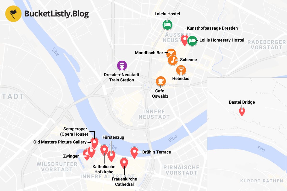 Dresden Things to Do for One Day Itinerary Map