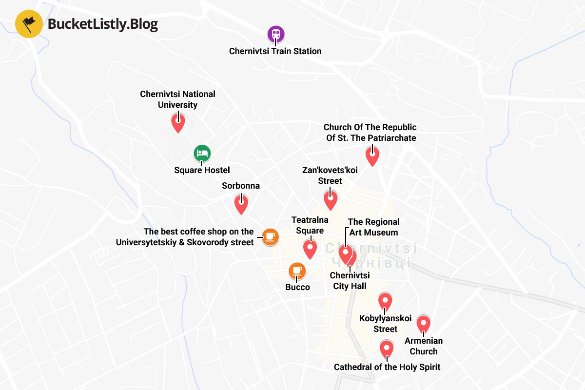 Chernivtsi Attractions and Things to Do Map