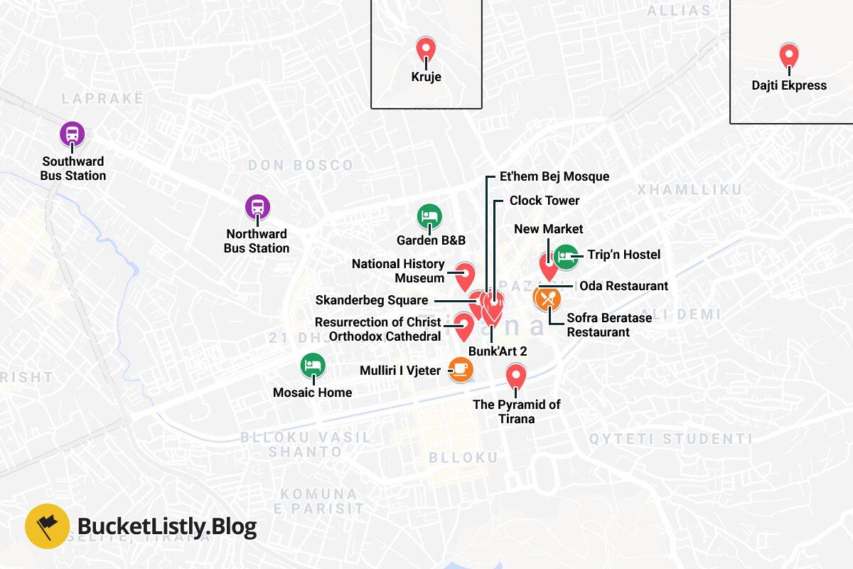 Tirana Things to Do Itinerary Map