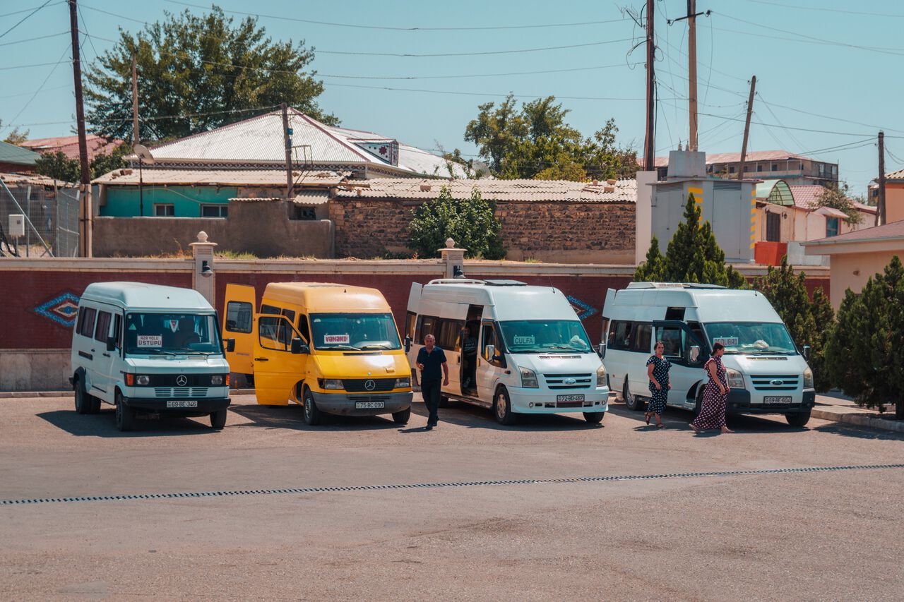 Marshrutkas to Ordubad and other cities at Nakhchivan Bus Station in Azerbaijan.