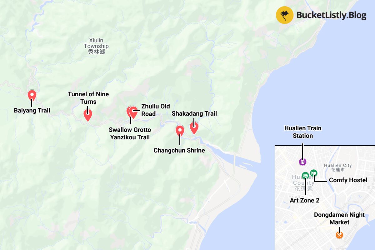 Taroko Gorge Things to Do Itinerary Map
