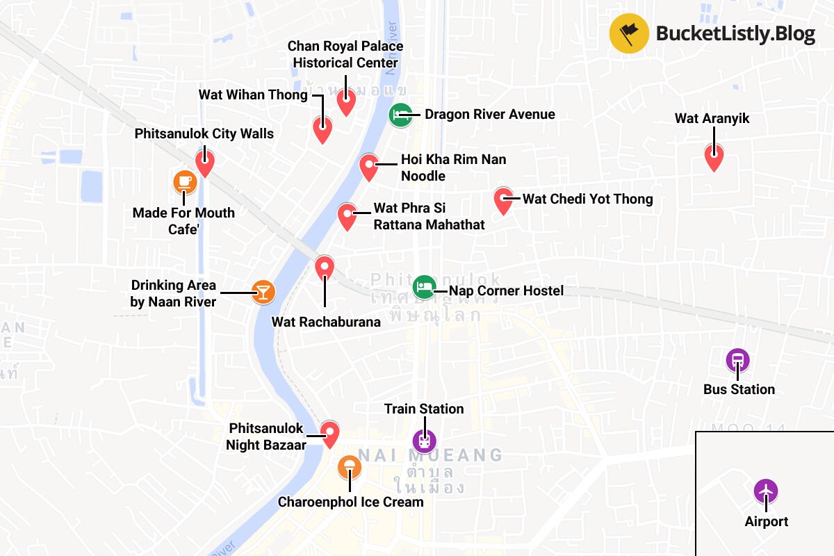 Phitsanulok Itinerary Map