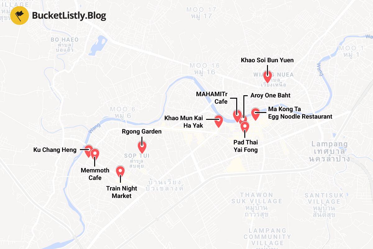 Lampang Cafes and Restaurants Map