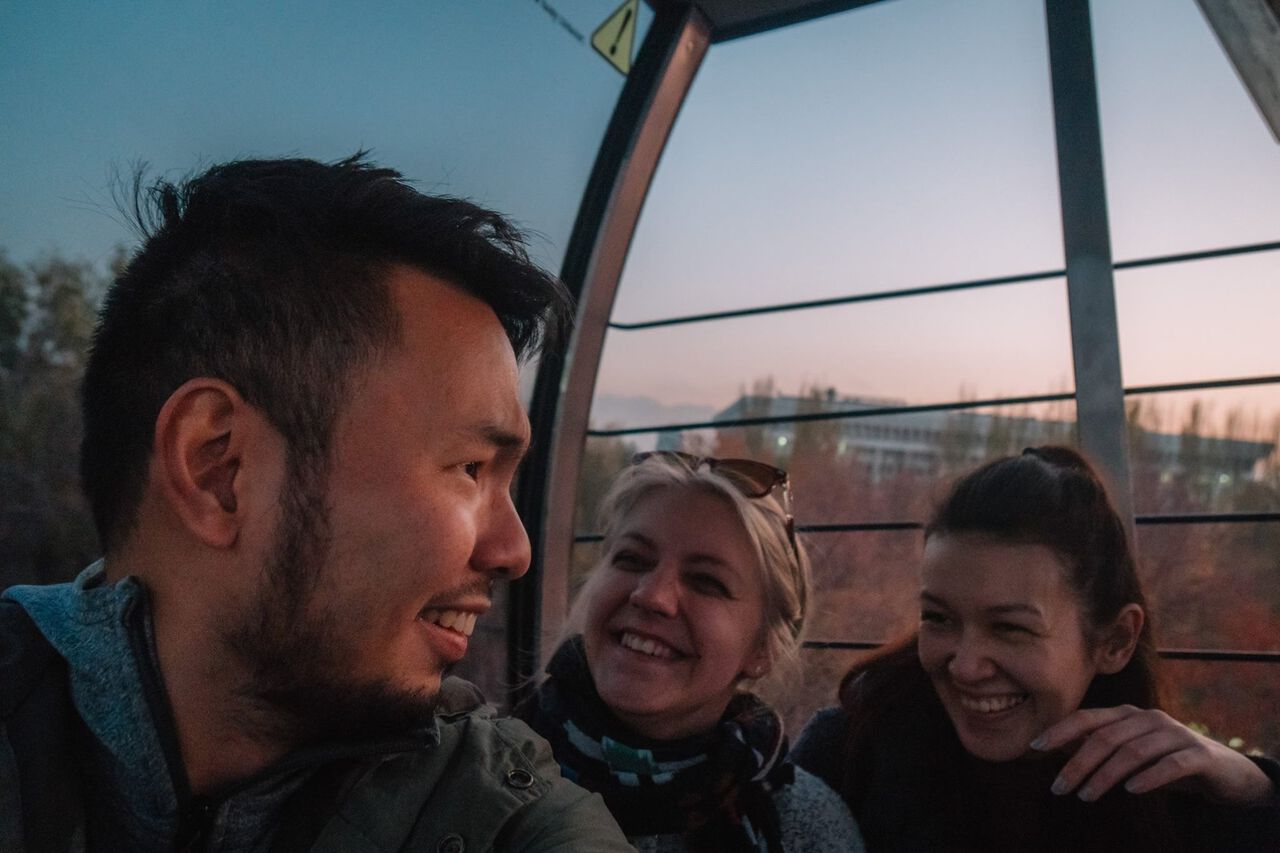 Me and my friends in Kyrgyzstan on a Ferris wheel in Bishkek.