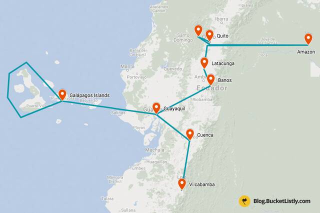 Ecuador Travel Itinerary Map