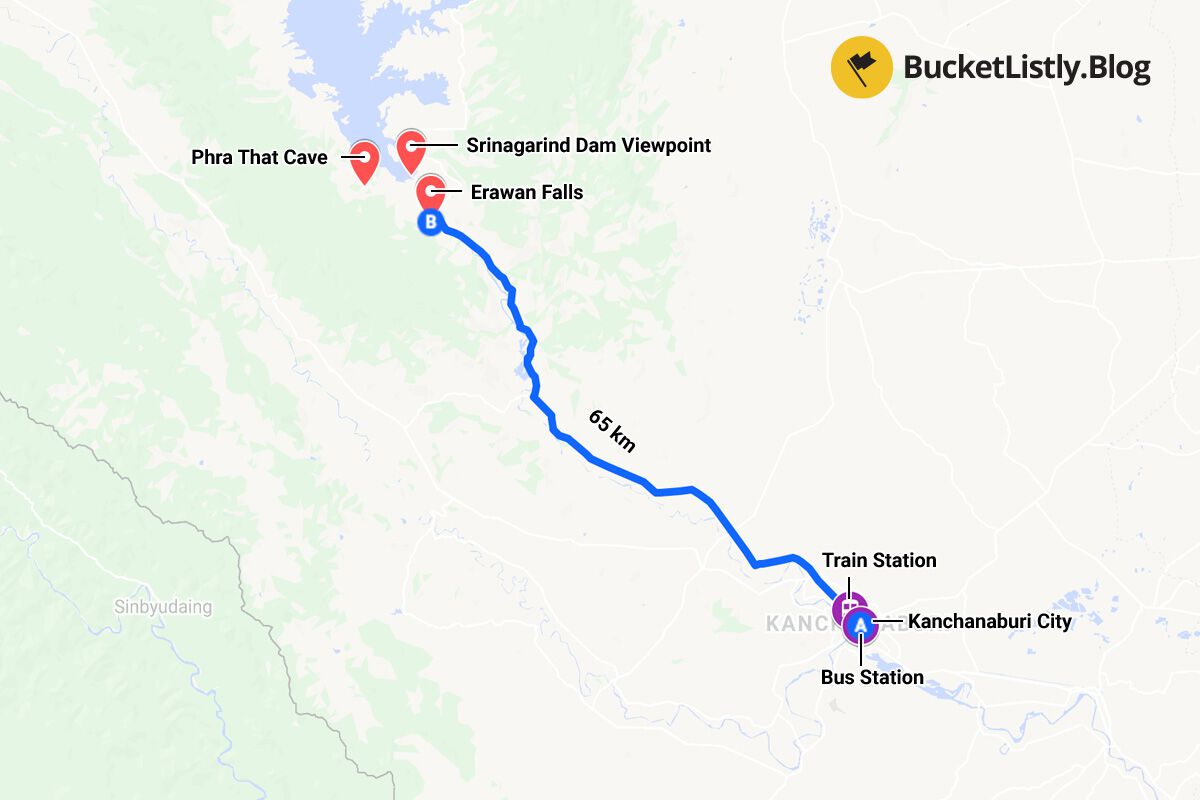 Erawan Falls Backpacking Itinerary Map