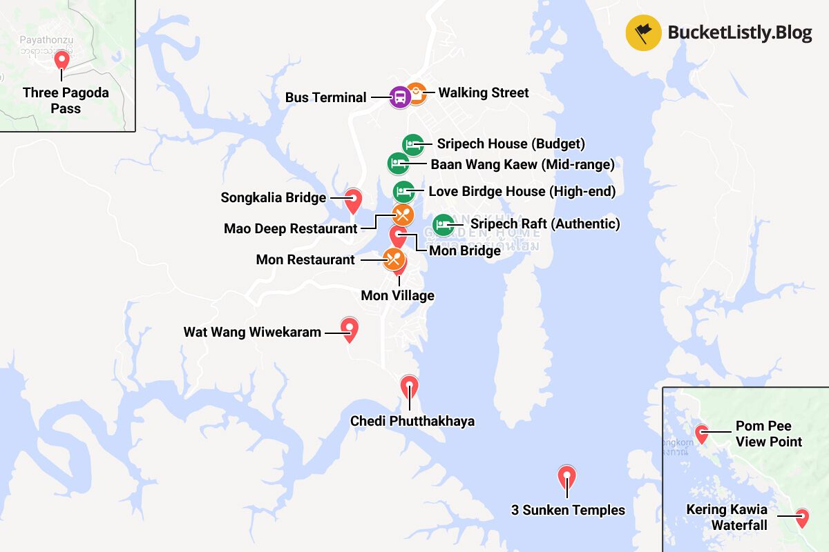 Sangkhlaburi, Thailand Backpacking Itinerary Map