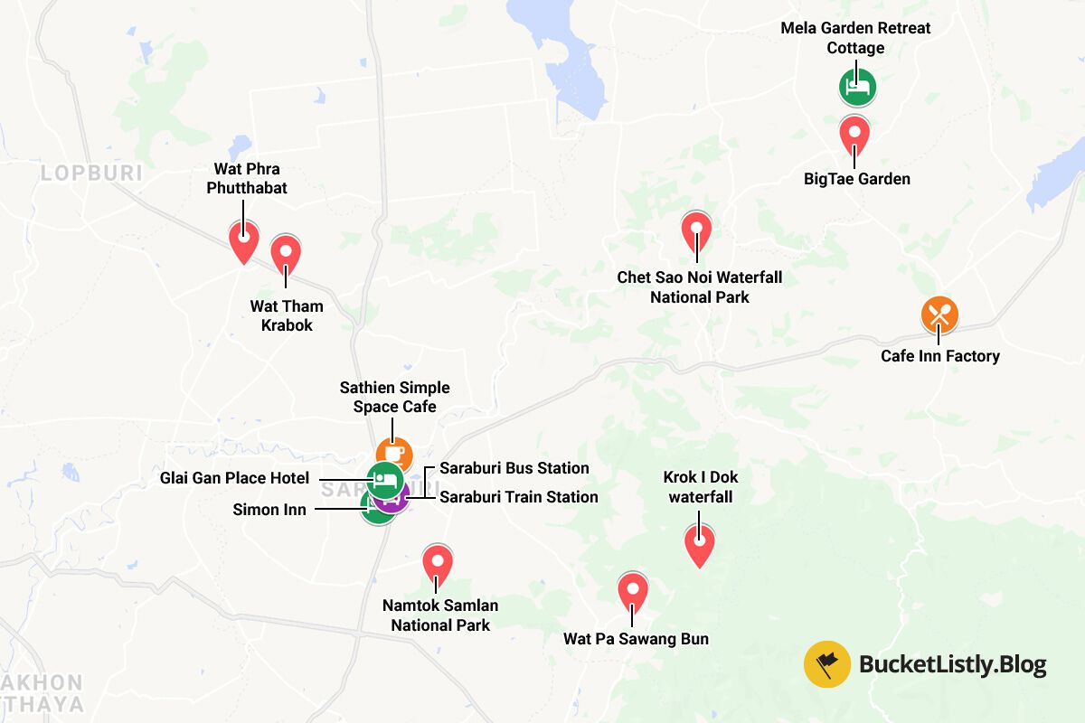 Saraburi Things to Do Itinerary Map