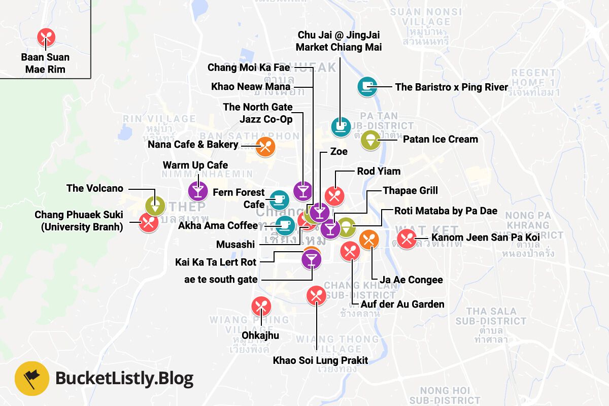 Chiang Mai Best Restaurants and Cafes Map