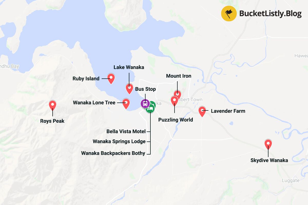 Wanaka Things to Do Itinerary Map