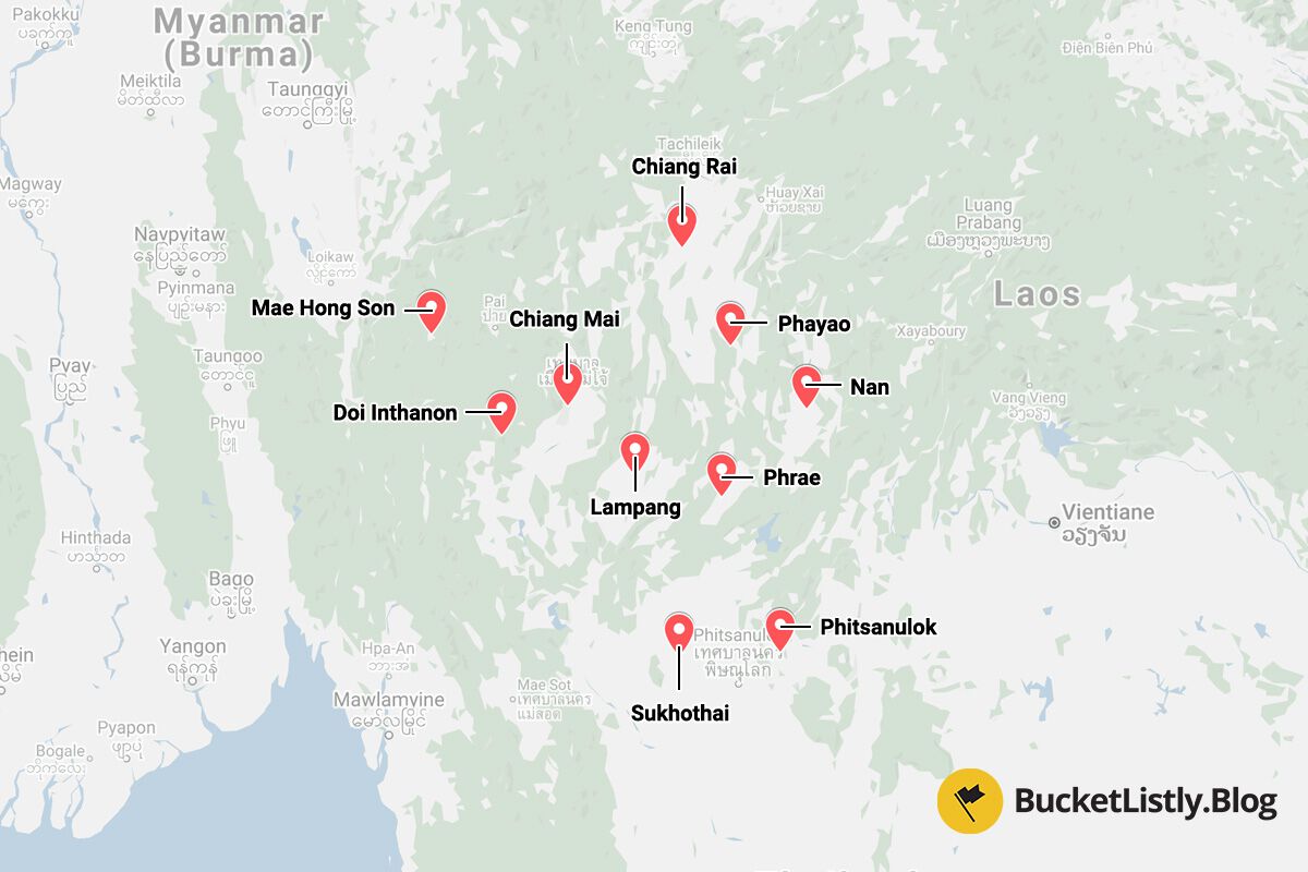 Best Places to Visit in Northern Thailand Map