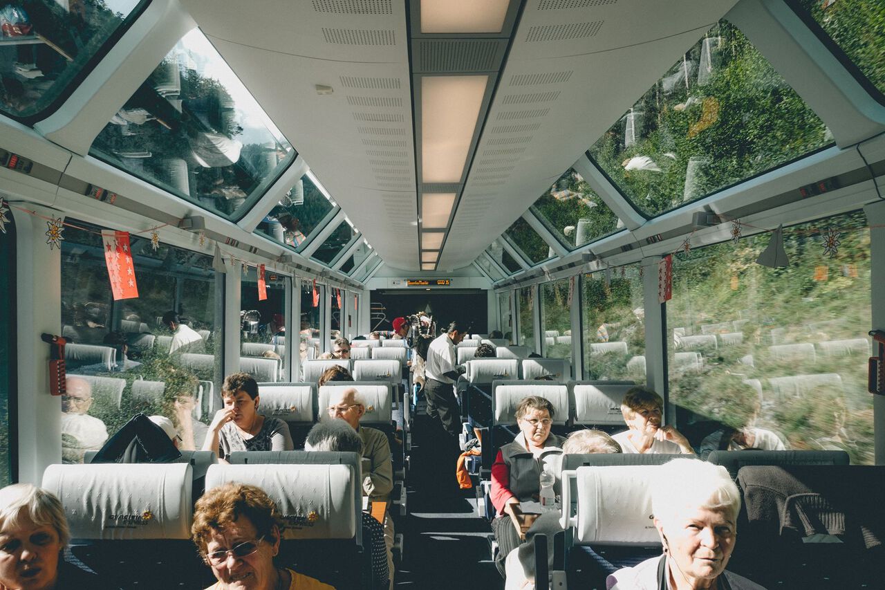 The interior of the Glacier Express train in Switzerland