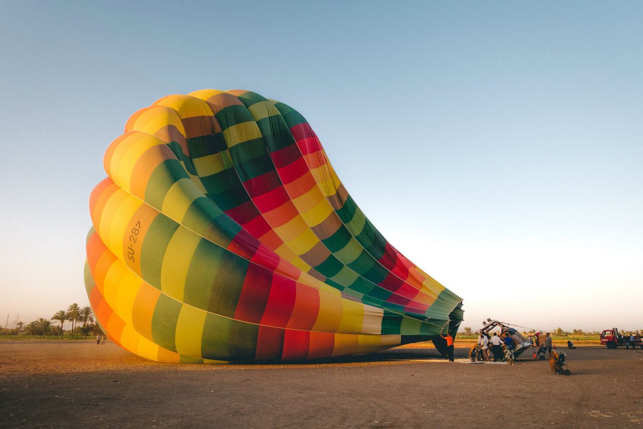 Hot Air Balloon on the ground in Luxor, Egypt