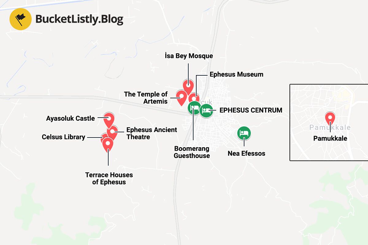 Selcuk and Ephesus Things To Do Itinerary Map