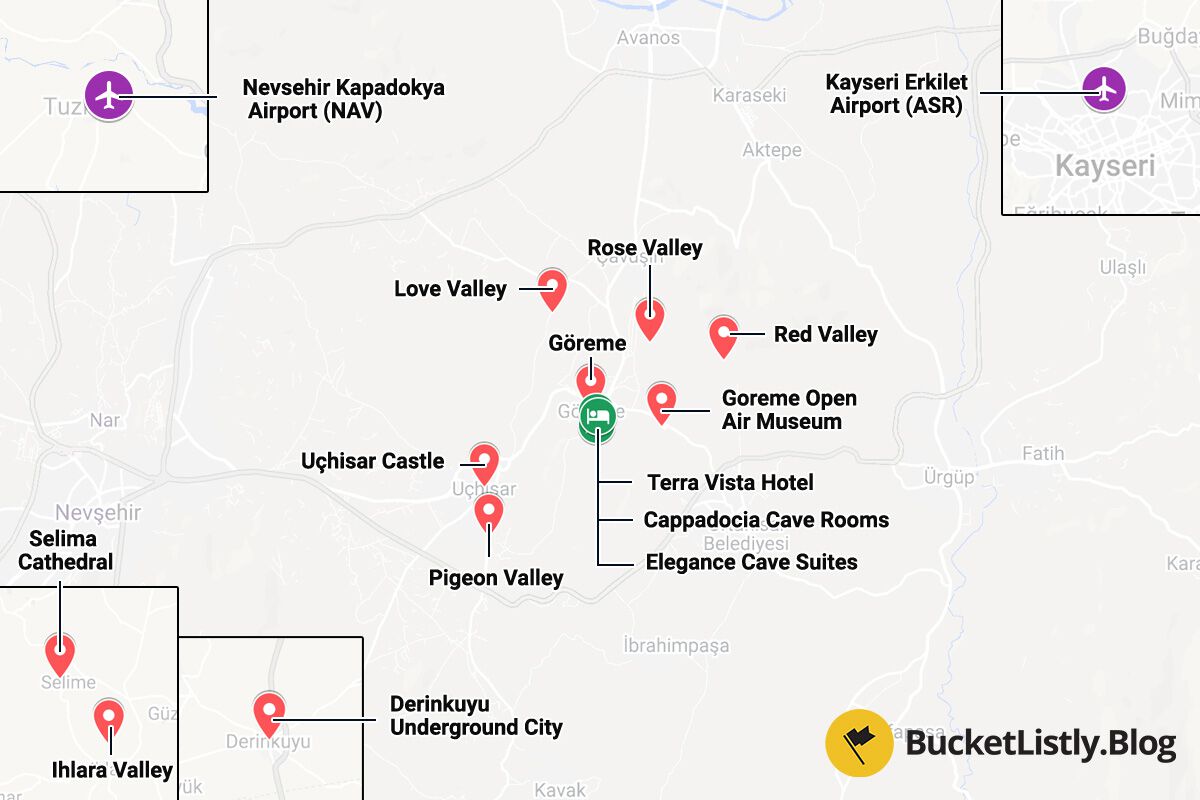 Cappadocia Things to Do Itinerary Map