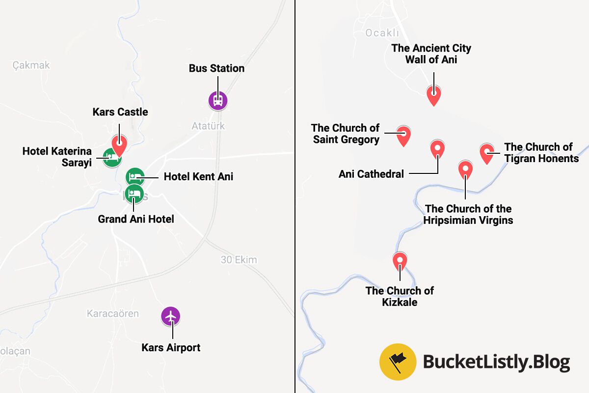 Ani and Kars Points of Interest Map