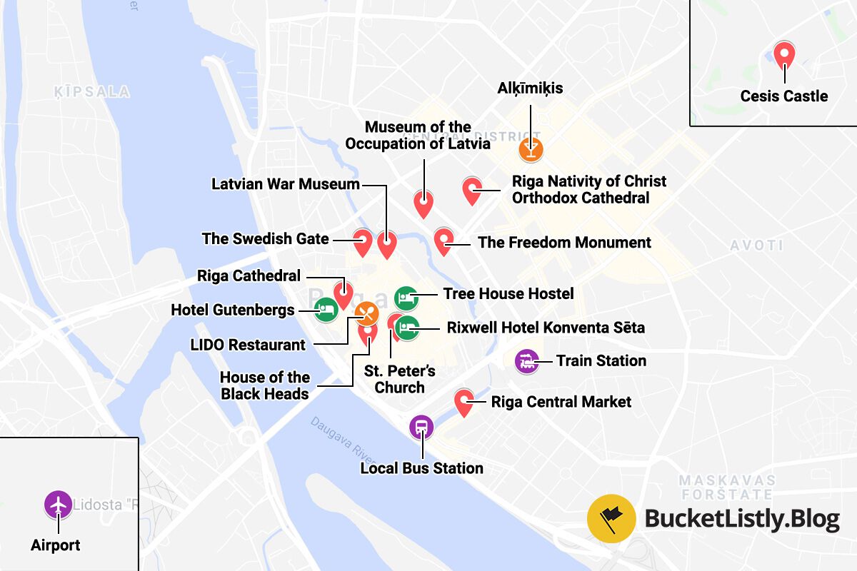 Riga Things To Do Itinerary Map