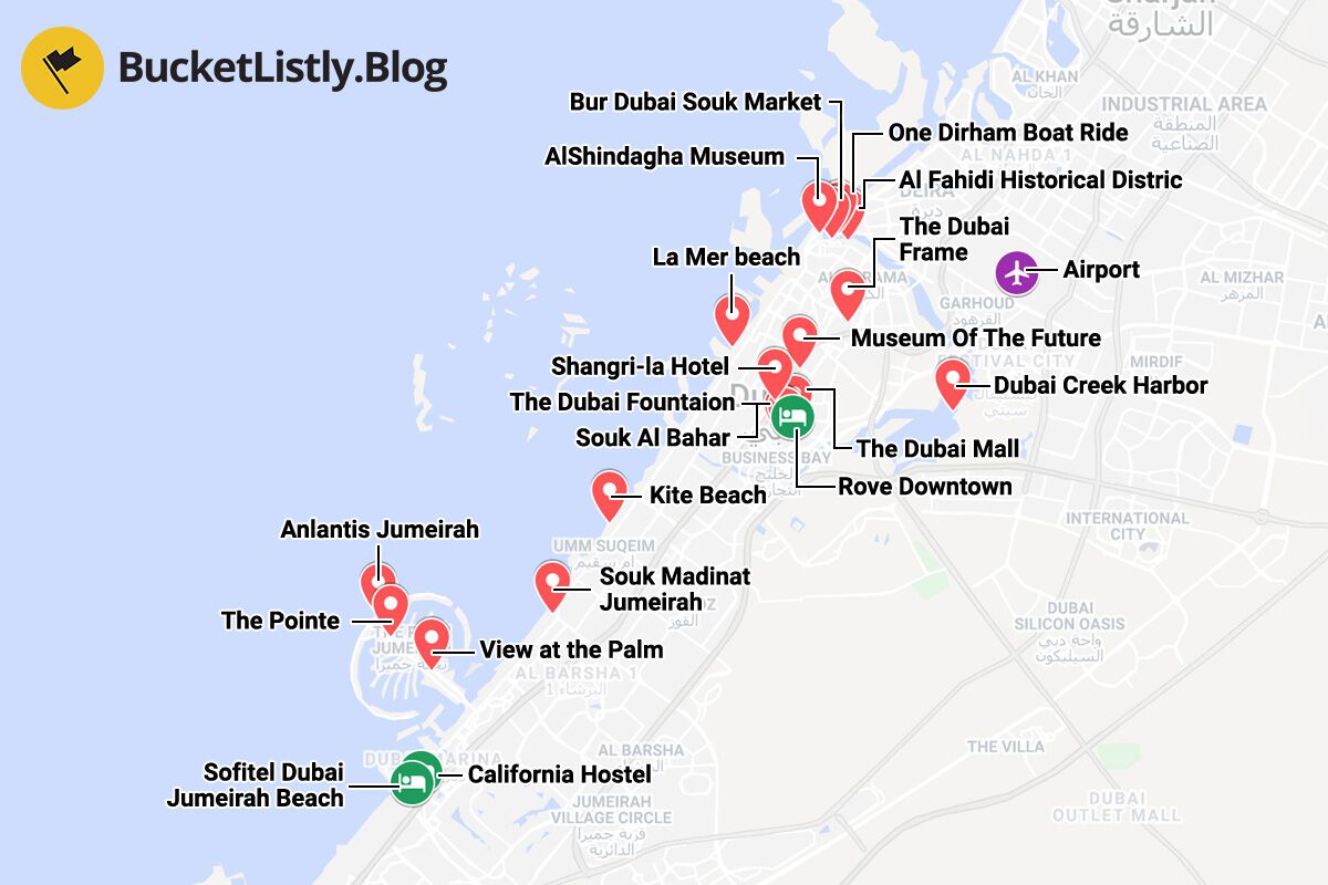 Dubai Things To Do Itinerary Map