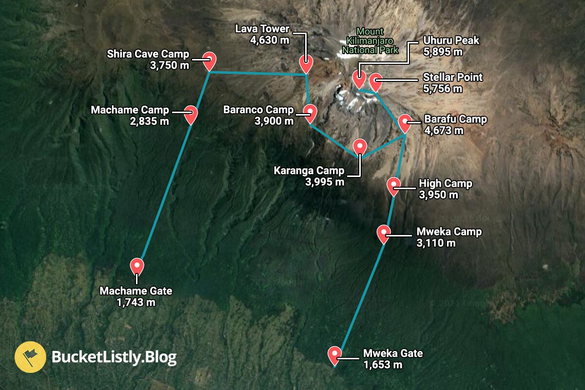 Kilimanjaro Itinerary Map - Machame Route