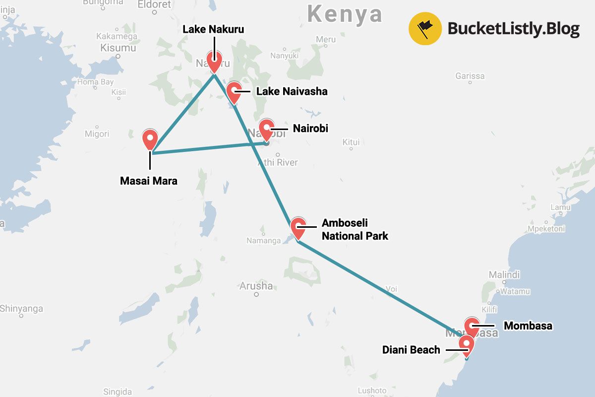 2 Weeks Backpacking Kenya Itinerary Map