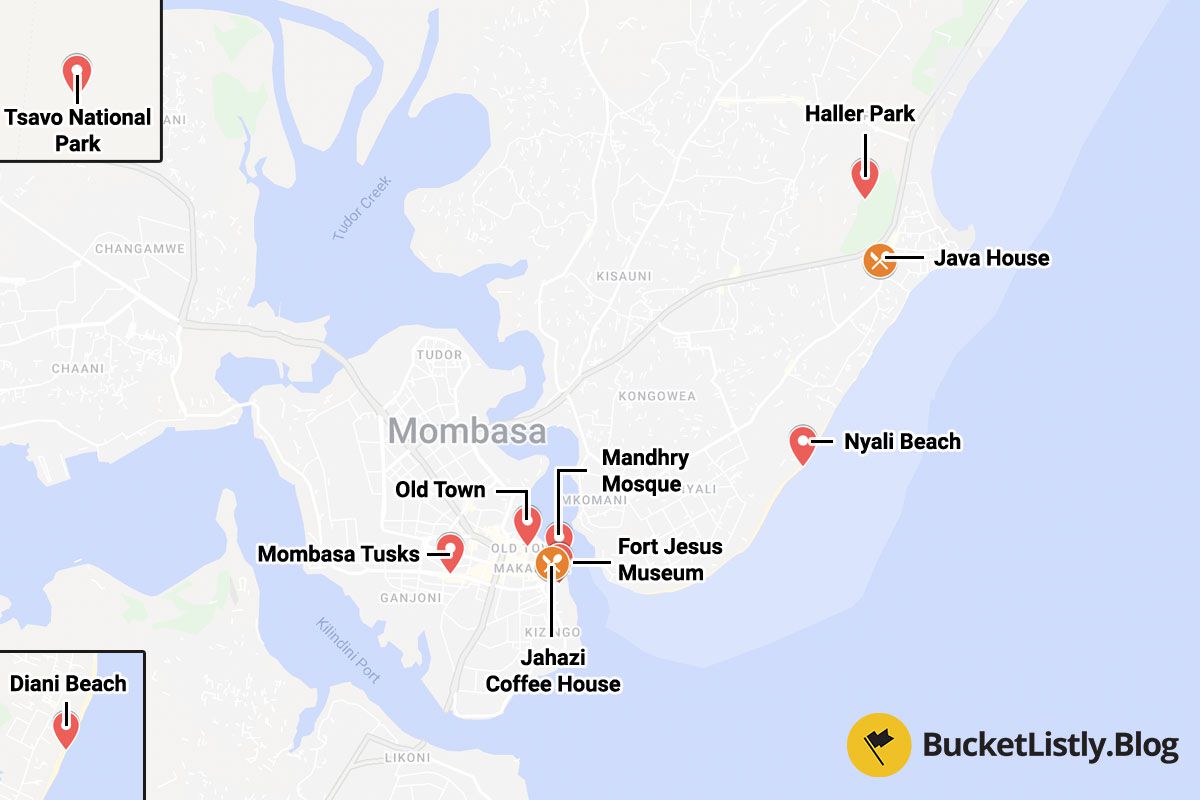 Things To Do In Mombasa Itinerary Map