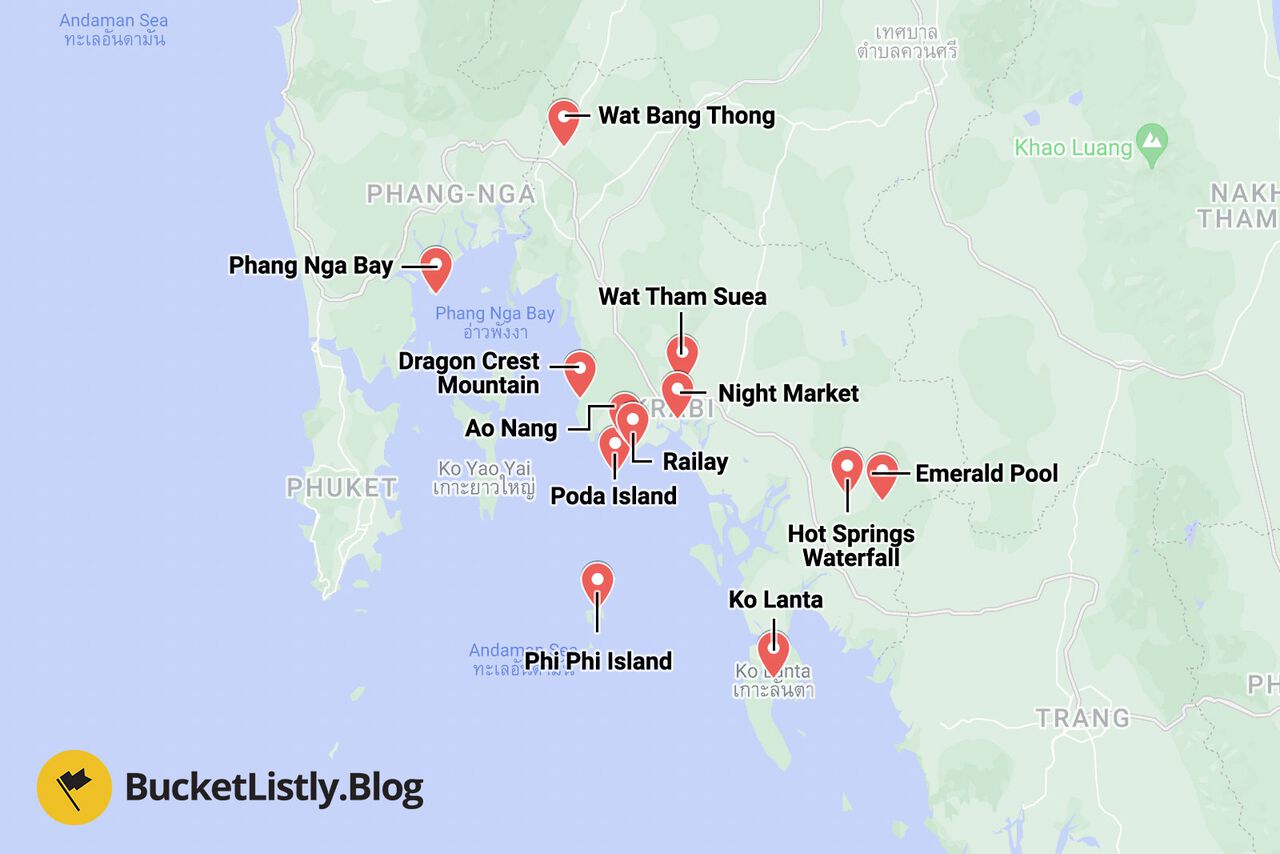 Krabi Things to Do Itinerary Map