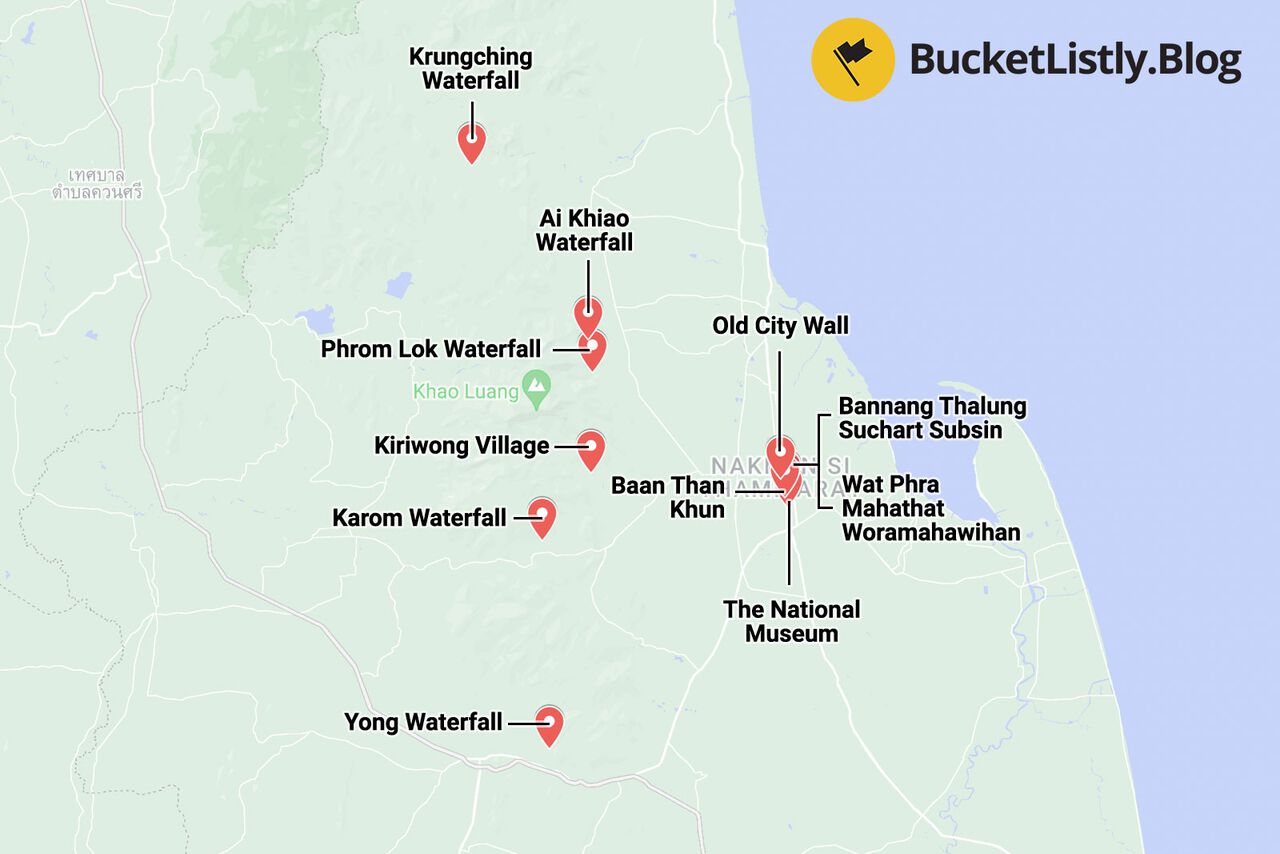 Nakhon Si Thammarat Things to Do Map