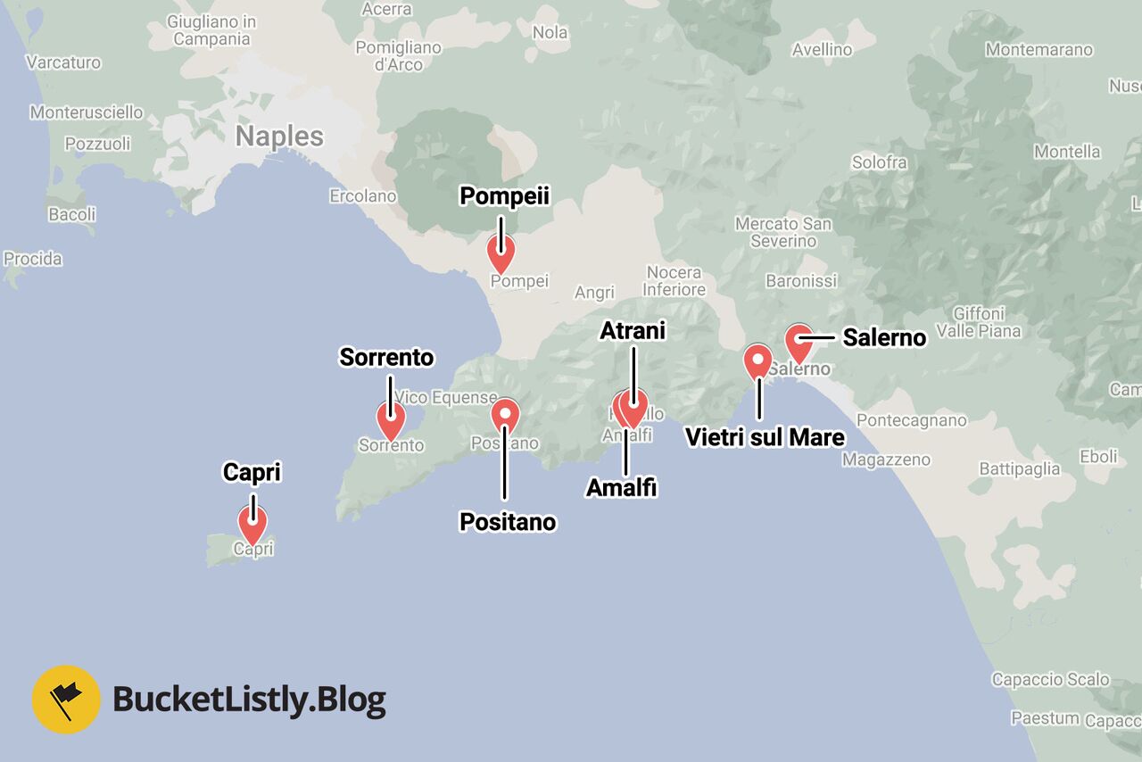 Amalfi Coast Itinerary Map