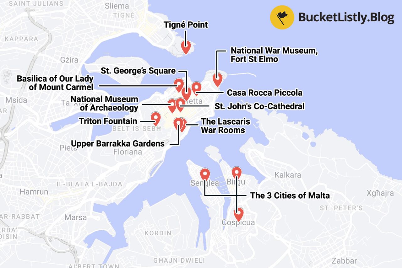 Valletta Itinerary Map