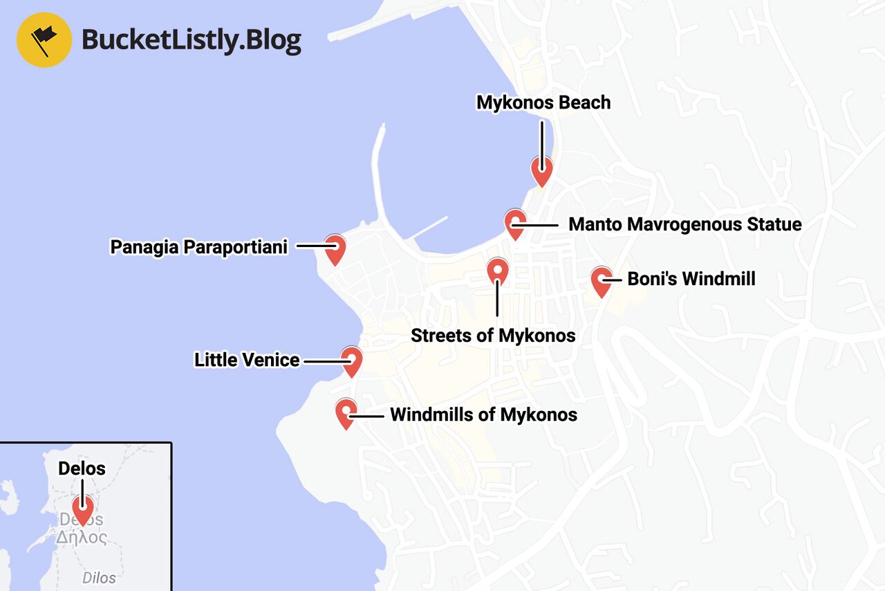 Mykonos Itinerary Map