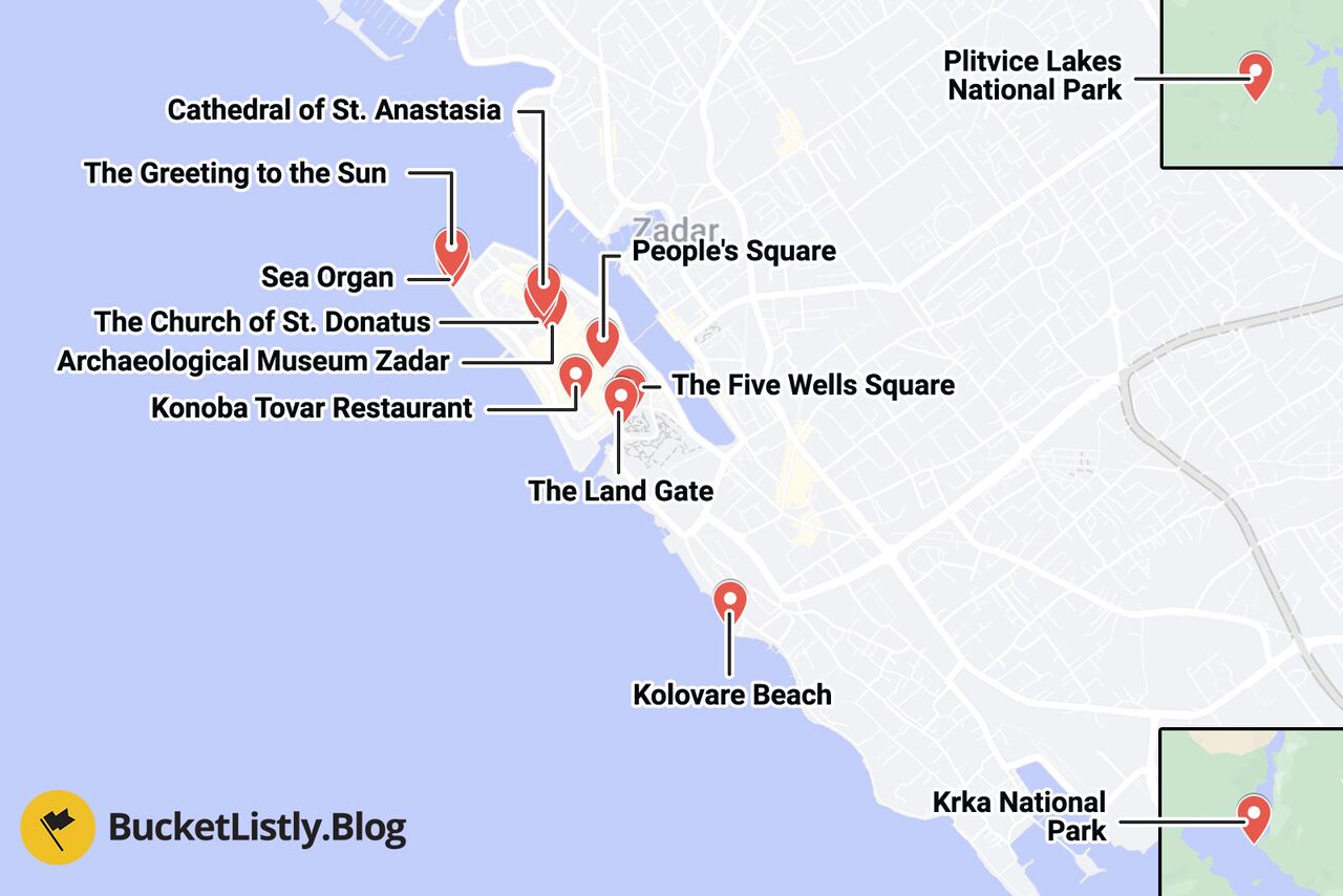 Zadar Itinerary Map