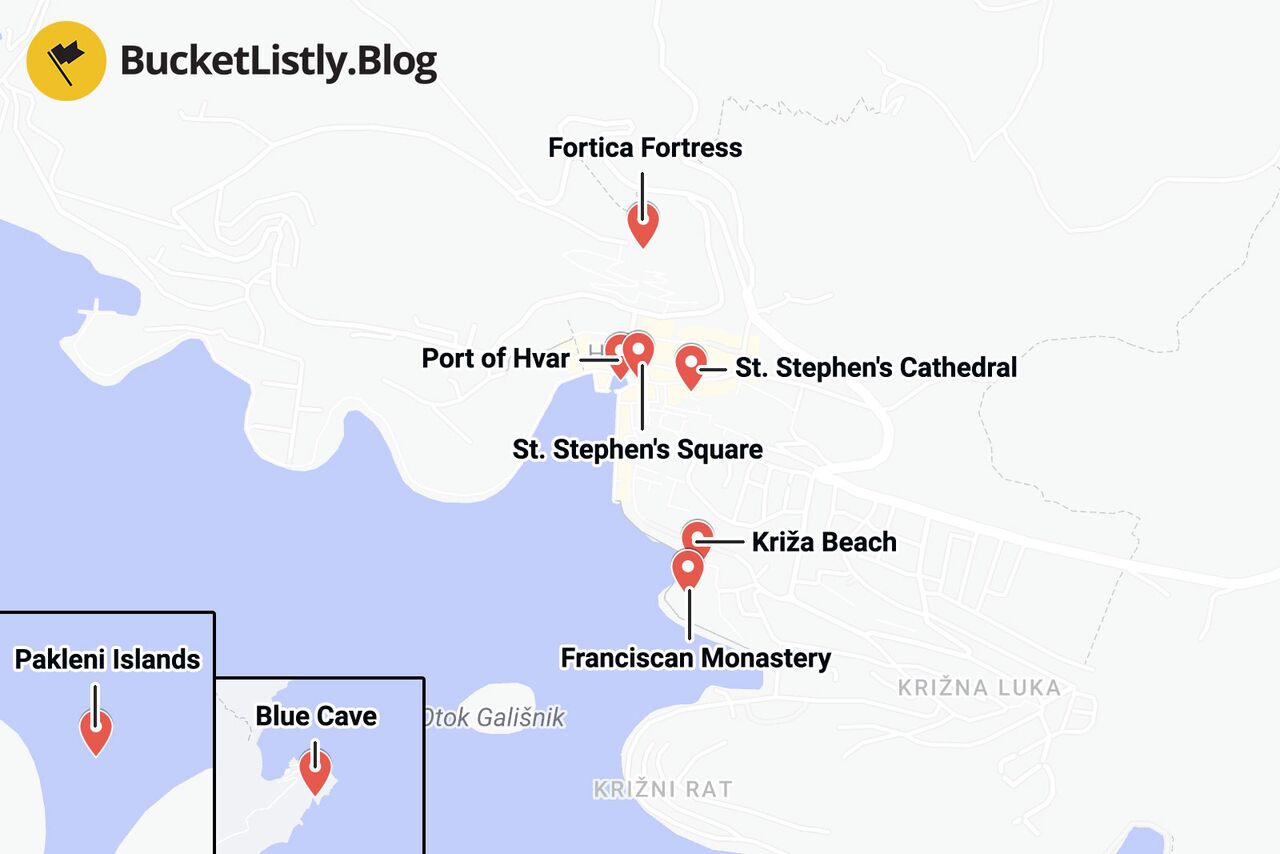 Hvar Itinerary Map