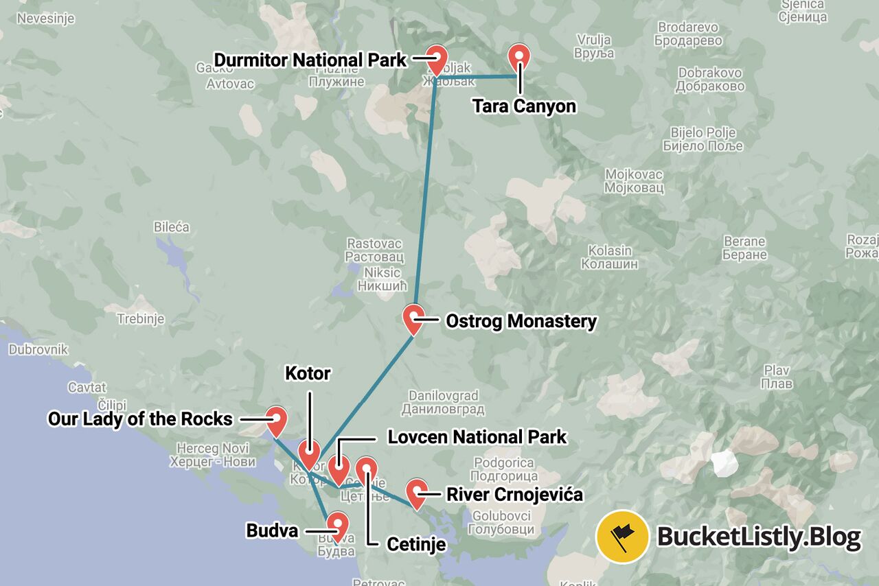 4 Days Backpacking Montenegro Itinerary Map