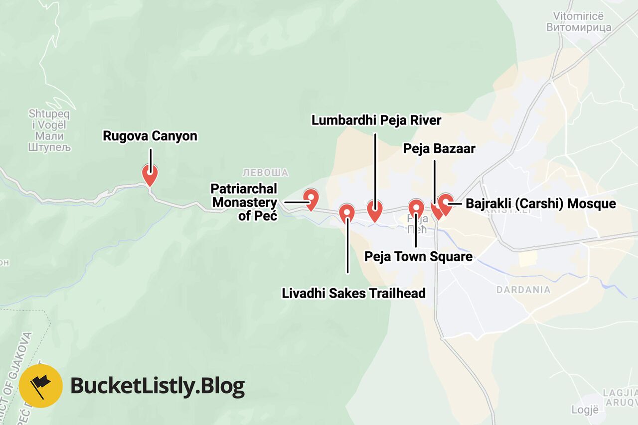 Peja Itinerary Map