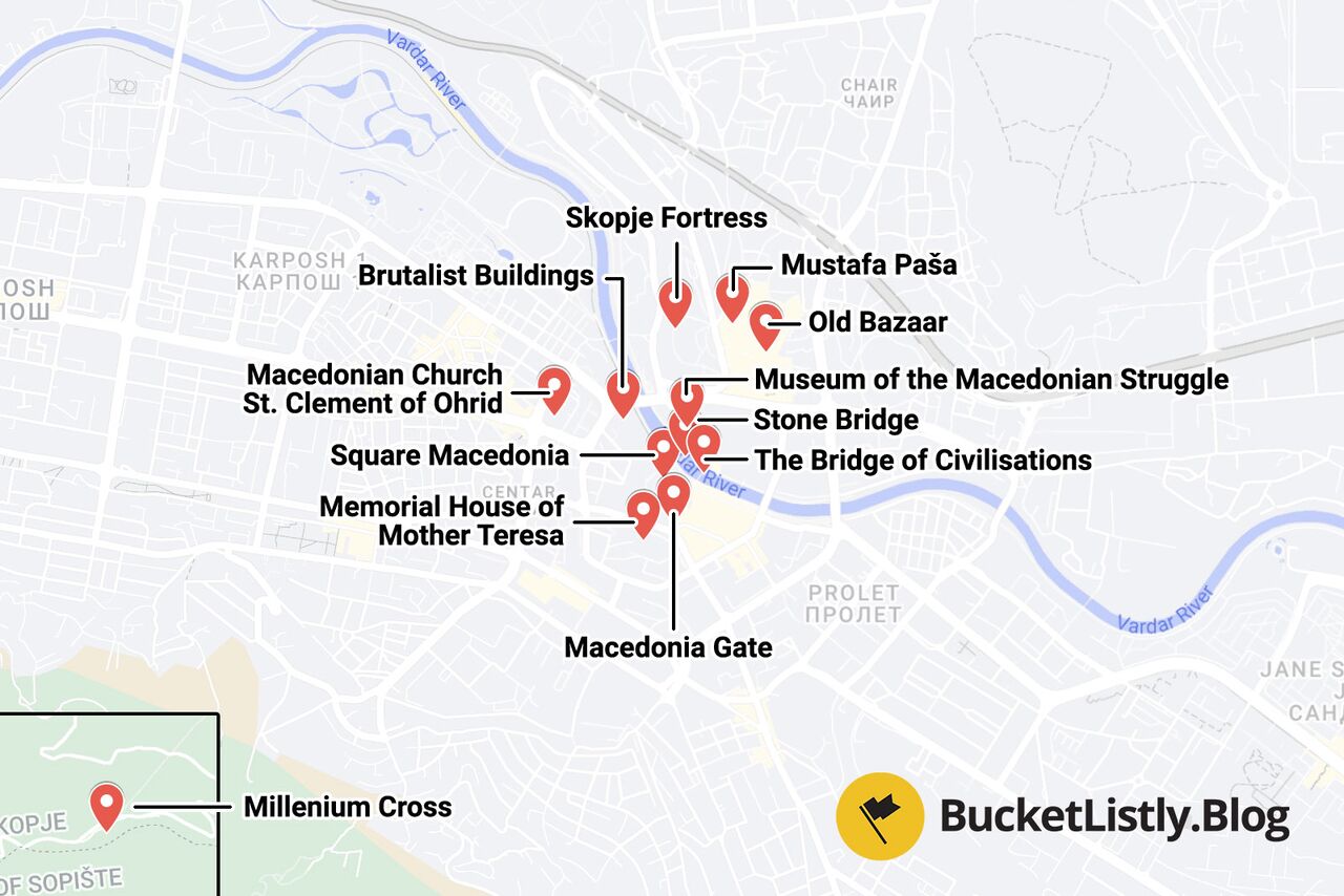 Skopje Itinerary Map