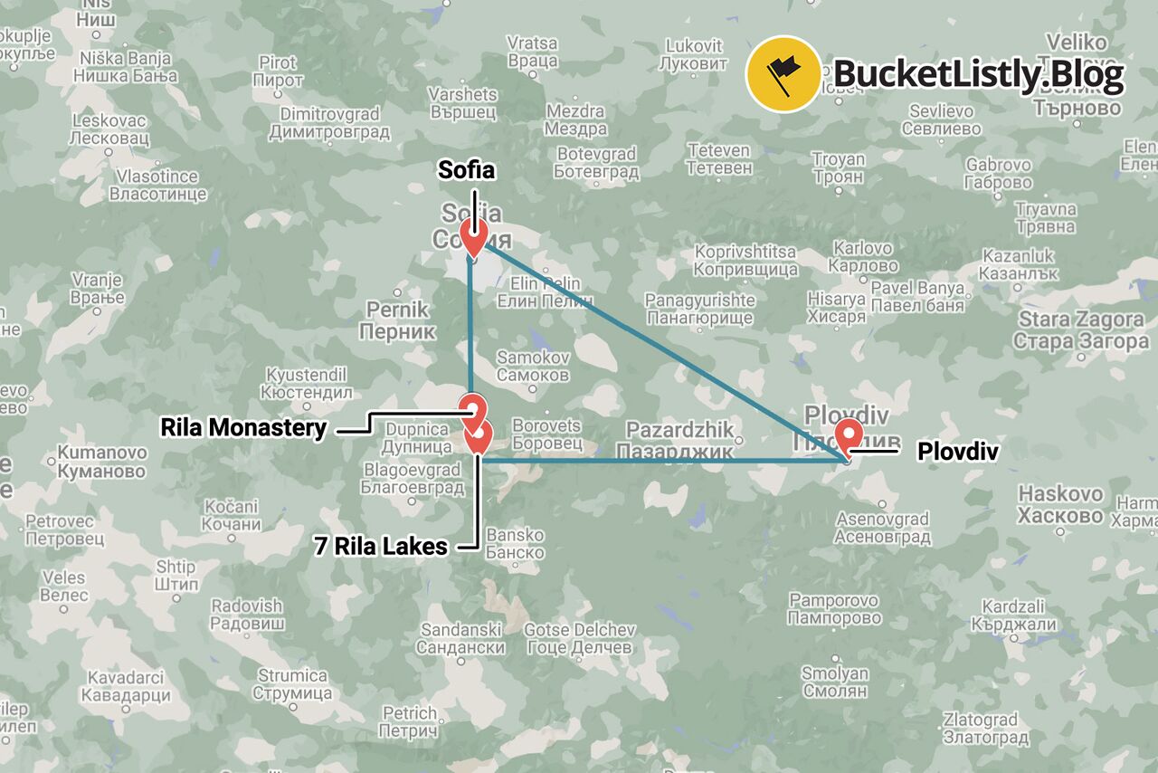 5 Days Backpacking Bulgaria Itinerary Map