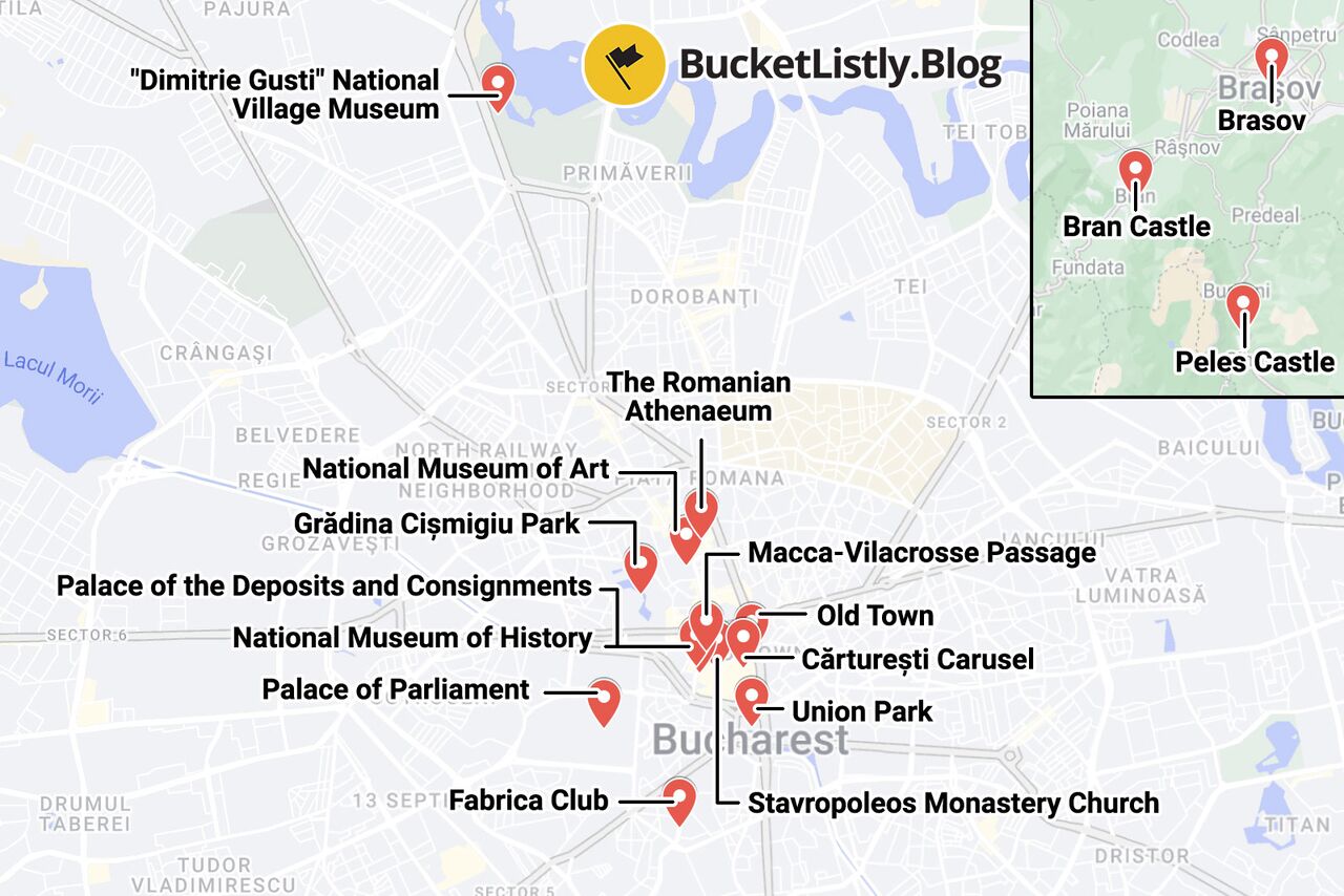 Bucharest Itinerary Map
