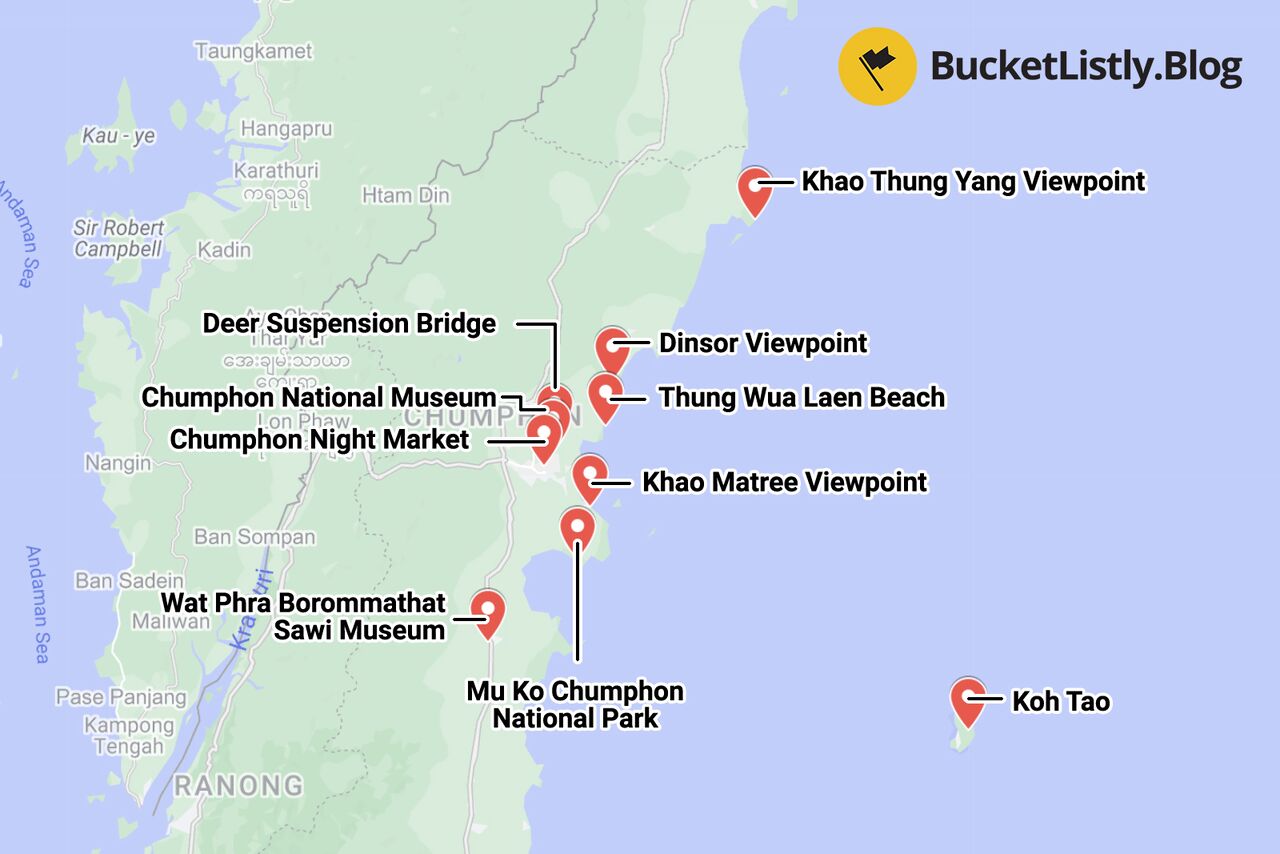 Chumphon Itinerary Map