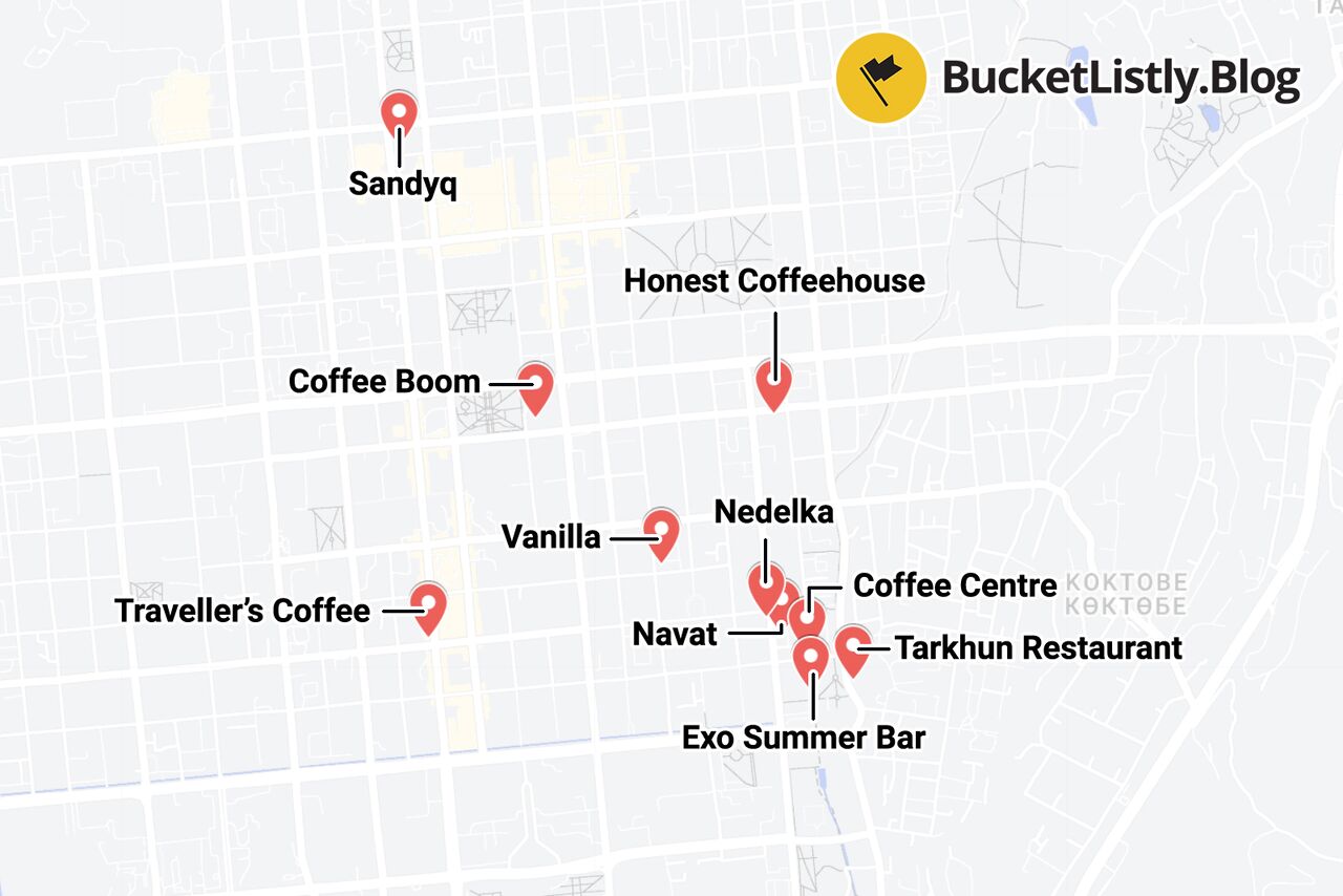 Kazakhstan Cafes and Restaurants Itinerary Map