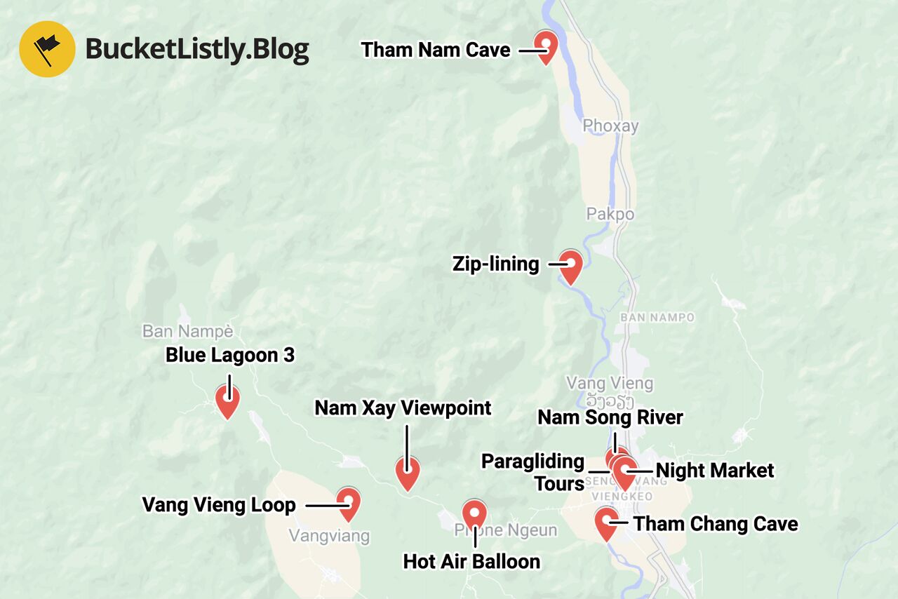 Vang Vieng Best Places to Visit Map